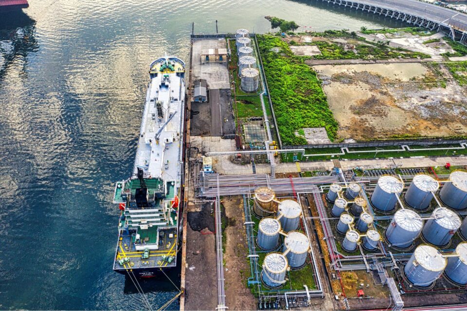 gas carrier berthed at oil refinery